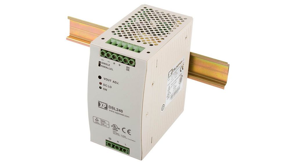 DSL240PS24-I | XP Power DIN Rail Power Supply, Industrial, 93%, 24V